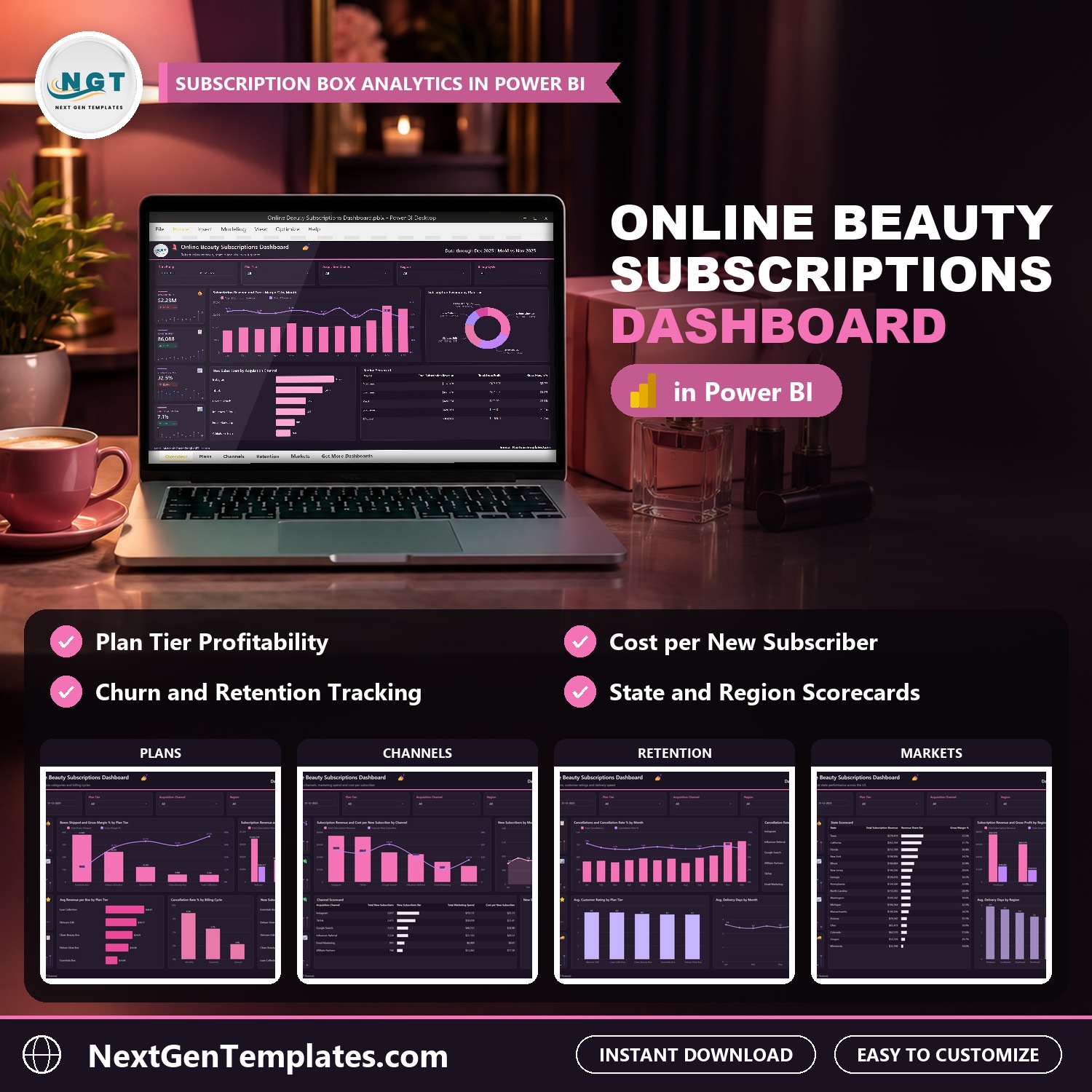 Online Beauty Subscriptions Dashboard in Power BI