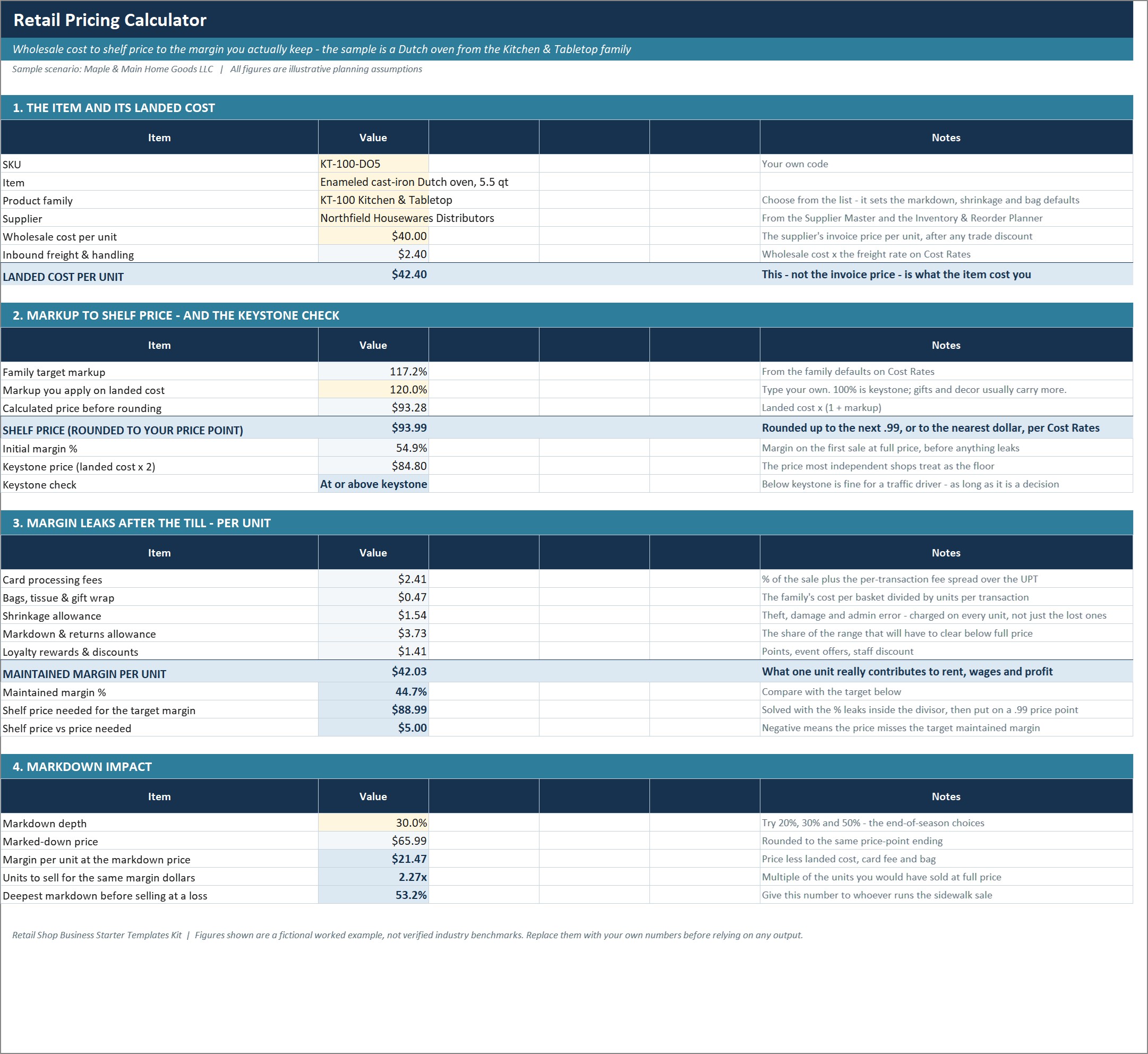 Retail pricing calculator in Excel