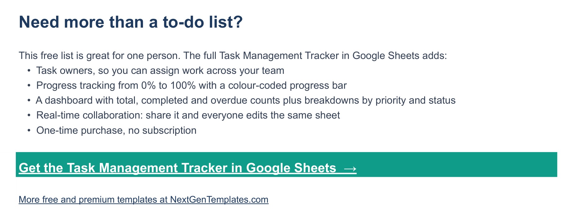Get the Full Version tab comparing the free to do list with the Task Management Tracker