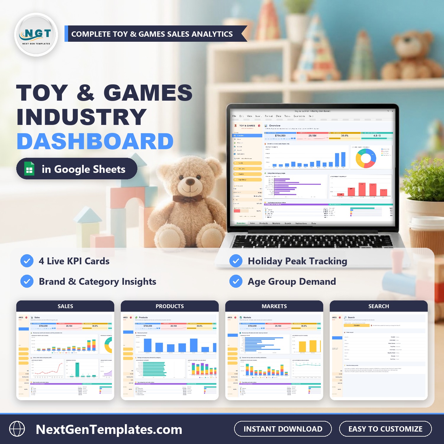 toy & games industry dashboard in google sheets