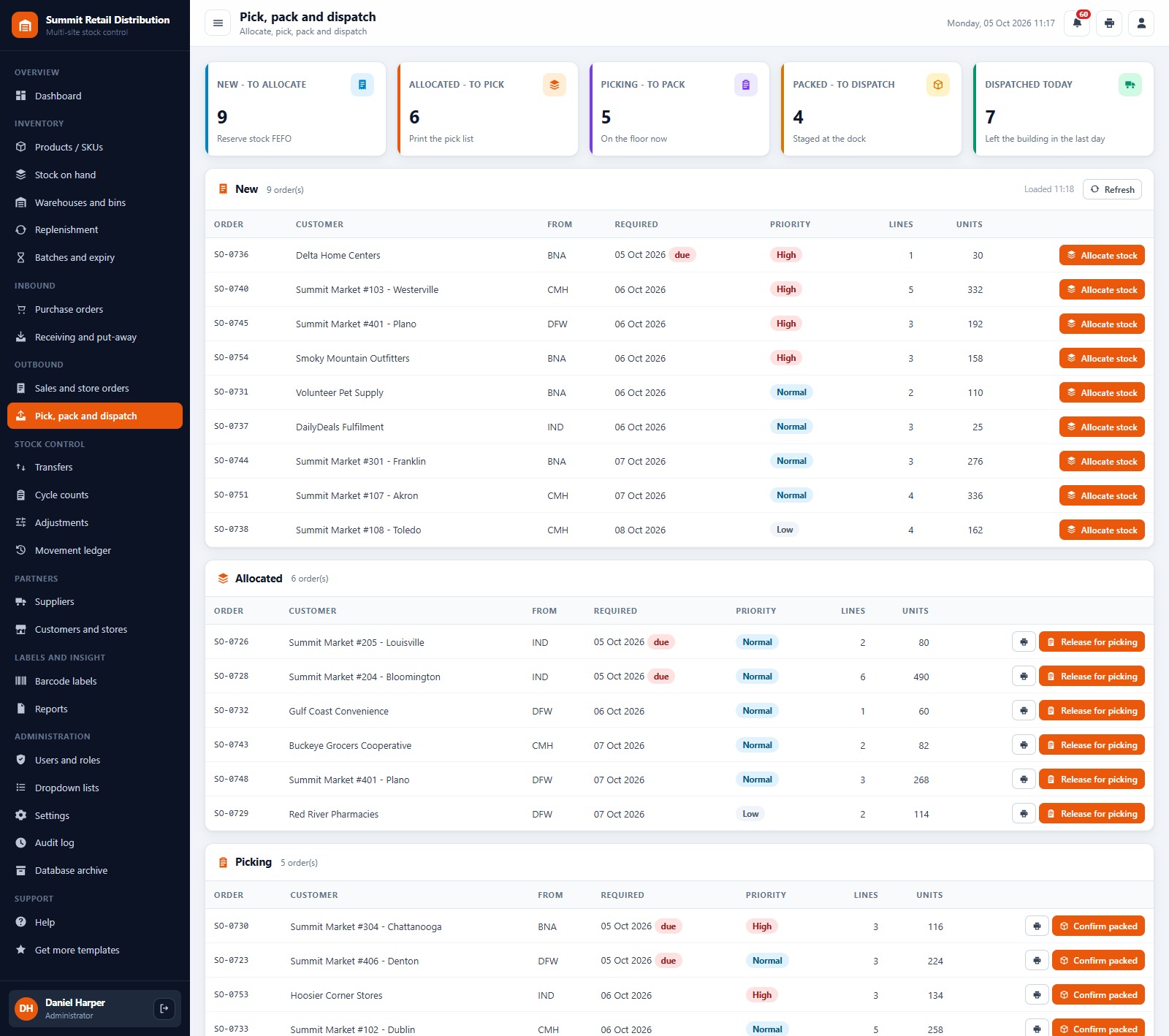 Warehouse Inventory Management System Web App - pick, pack and dispatch