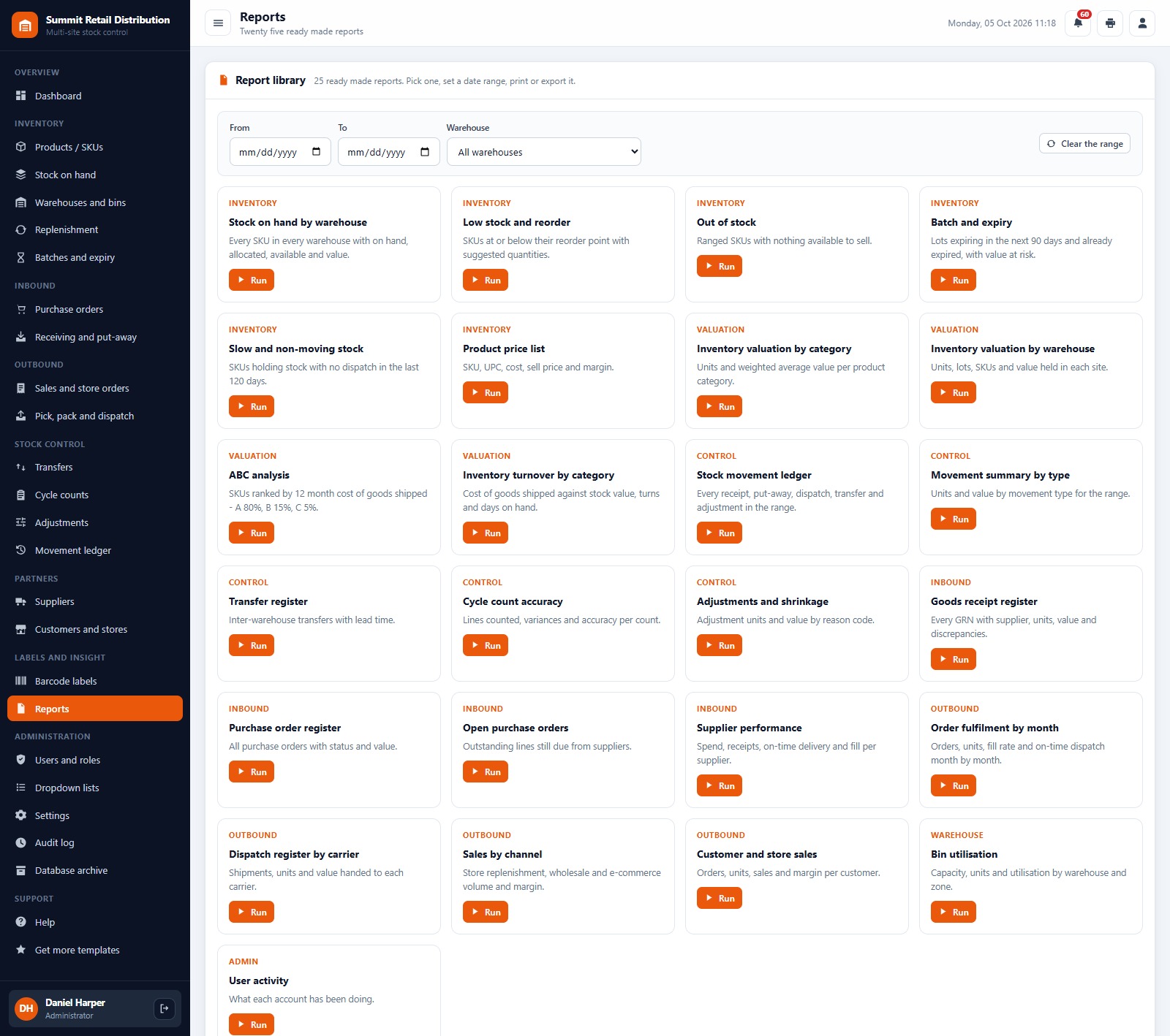 Warehouse Inventory Management System Web App - reports